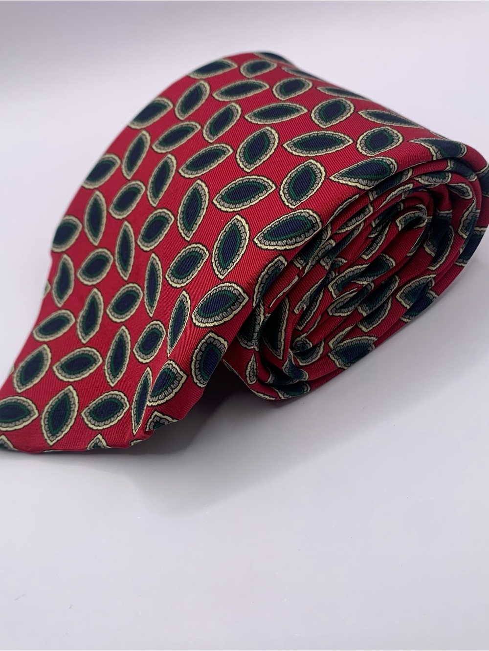 Robert Talbott Red Tie with Green and Cream Leaf Motif